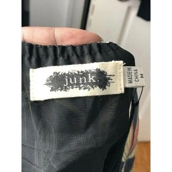 Junk Hippie Womens Midi A Line Black Green Bird Foliage Floral Cutout Dress SZ M - Picture 5 of 9